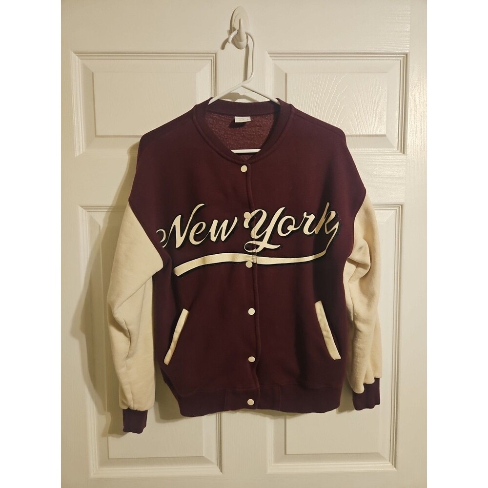 Zara Bomber Varsity Jacket School New York Size 13-14 Girl’s Burgundy White 8
